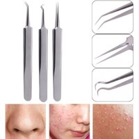 Abmro 3 Cái / bộ Nhíp Chính Xác Thép Không Gỉ Cong Đầu Mịn Nhíp Kìm 11.5cm - Dành Cho Mụn Đầu Đen Tẩy Comedone Extractor Loại Bỏ Mụn