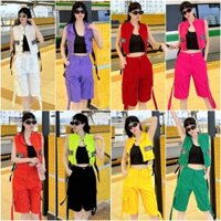 ✔️Bộ 2 món: áo gile, quần short dáng dài (KHÔNG KÈM BRA)  mặc đi tập luyện, đi chơi,đi nhảy dân vũ ,Aerobic