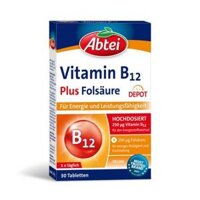 Abtei Vitamin B12 Plus Fölsäure Tabletten - Hỗ trợ duy trì năng lượng, giảm mệt mỏi, hộp 30 viên.
