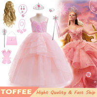 Ác Phần Một Glinda Màu Hồng Đầm Công Chúa Cho Trẻ Em Bé Gái Đính Kim Sa Lấp Lánh Trượt Áo Halloween Tiệc Giáng Sinh Trình Diễn Trang Phục