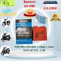 Ắc Quy GLOBE 12V-5Ah WP5AP  dùng cho Super Dream, Sirius, Taurus, Mio cũ, Exciter cũ, Jupiter cũ, Smash, Viva, Revo