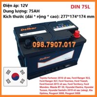 ẮC QUY oto DELKOR 12V-75Ah 57539 cho xe Fortuner đời sau 2017, Ford Ranger, Everest, Transit, Kia Optima, Mazda BT-50