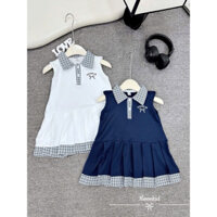 AC110 Lên một set váy polo phối cổ sơ mi vải kẻ sọc xanh