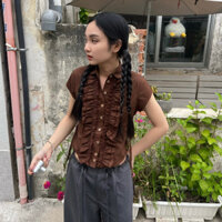 ACHIEVE PEACE - Áo sơ mi bèo dáng ôm chiết eo EARTH MOTHER TOPS