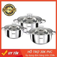 ⚡️CHÍNH HÃNG⚡️ Bộ nồi inox 3 cái, thiết kế 4 đáy sử dụng được trên bếp từ