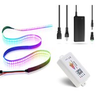 Aclorol WS2812B 144 Pixels Individually Addressable RGB LED Strip 5V+5V 10A 50W Power Supply +DC 5-24V WS2812B Music sync APP Bluetooth Controller