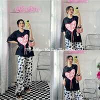 ❤️Có BIGSIZE ĐẾN 85KG❤️Đồ bộ thun nữ cotton quần dài ống rộng thun gân, len tăm co giãn Set đồ đi chơi (40-85kg) D17