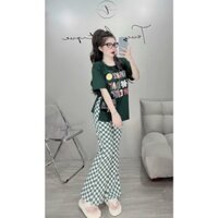 ❤️CÓ BIGSIZE TỚI 85KG❤️ Đồ bộ thun nữ quần dài ống loe, áo xẻ hông .Set bộ đi chơi mặc nhà dễ thương (45-85kg)D07