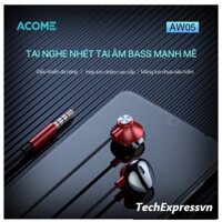 ACOME AW05- Tai nghe nhét tai có dây âm thanh HD trong rõ nghe nhạc chơi game có micro đàm thoại cổng 3.5mm