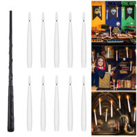 Ad-10 Chiếc Halloween Treo Nến Đèn LED Nhấp Nháy Nến Không Ngọn Lửa Nổi Nến Giả Có Cây Đũa Phép Điều Khiển Từ Xa Cho Phòng Tiệc Trang Trí Trần Nhà