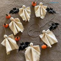 Ad-halloween Vòng Hoa Bông Dễ Thương Ma Halloween Biểu Ngữ Handmade Mộc Mạc Trang Trí Tường Cho Tiệc Halloween