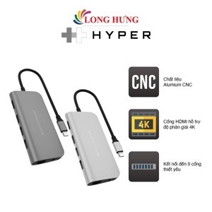 Adapter chuyển đổi USB C 9 in 1 HyperDrive HD30F