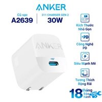 Adapter Sạc Anker 313  311 Charger Gen 2 30W 1 Cổng Type-C A2639 - Hàng Chính Hãng - Trắng