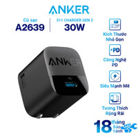 Adapter Sạc Anker 313  311 Charger Gen 2 30W 1 Cổng Type-C A2639 - Hàng Chính Hãng - Đen