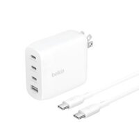 Adapter sạc nhanh 112W 4 cổng, 3 USB-C + 1 USB-A GaN màu trắng Belkin