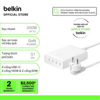 Adapter sạc nhanh 200W Belkin 4 cổng USB-C PD 3.0 GaN màu trắng