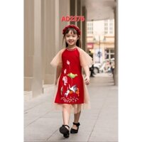 ADB2376 Set Áo Dài Cách Tân BÉ họa tiêt hoa sen đính hạt tay lưới xòe