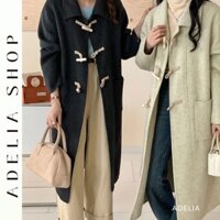 「ADELIA」Áo Dạ Lông Cừu Dáng Dài Cổ Bẻ Phối Khuy Sưng 4 Màu Basic Hàn Quốc TD413