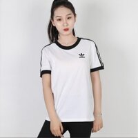 Adidas Originals Nữ Cổ Điển Đen Trắng Ba Sọc Thể Thao Áo Thun Nữ Tay Ngắn ED7482 ED7483