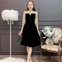 ADIOS  Váy nhung  chấm bi phối cúc , váy nhung công sở dáng xòe - SP300 💝