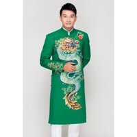 ADN1265 Áo Dài Cách Tân NAM MÀU XANH LÁ VẼ HỌA TIẾT RỒNG BAY
