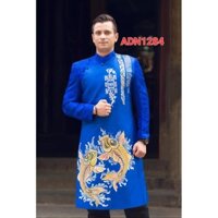 ADN1284 Áo Dài Cách Tân NAM MÀU XANH BÍCH VẼ HỌA TIẾT CÁ CHÉP