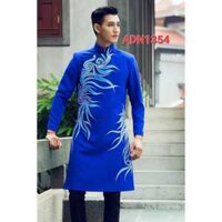 ADN1354 Áo Dài Cách Tân NAM MÀU Xanh coban xanh dương VẼ HỌA TIẾT mền mại