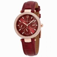 ♥️Đồng Hồ Nữ MICHAEL KORS MK6451 Parker Crystallized Burgundy Dial Multifunction Burgundy Leather Band Watch 33mm