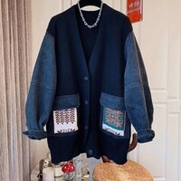 Adsm / Size Lớn Quần Áo Nữ Dệt Kim Nhỏ Áo Len Lớn Denim Khâu Áo Khoác Nữ 2025 Giữa Chiều Dài Thiết Kế Hàng Đầu Hợp Thời Trang