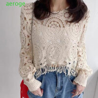 Aerogem Tua Rua Đan Rỗng Áo Sơ Mi, Hoa Nhìn Xuyên Qua Hoa Đan Áo Sơ Mi Rời, Áo Chui Đầu Thời Trang Tay Dài Phong Cách Dân Tộc Đi Biển Móc Áo Len Top Beach