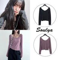 Aespa Karina Áo Thun Croptop Tay Dài Cổ Tròn Họa Tiết Kẻ Sọc Đơn Giản Phong Cách Retro Hàn Quốc