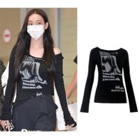 Aespa Karina Áo Thun Tay Dài Hở Vai Thời Trang Dành Cho Nữ