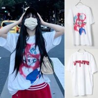 Aespa Karina Nhật Bản Bông Tai Kẹp Hoạt Hình In Hình Áo Thun Nữ Ins Thường Ngày Mùa Hè Mới Cổ Tròn Oversize Top