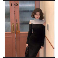 AF1140 Đầm thun ôm body phối màu cut out khoét 2 vai, xẻ tà sau