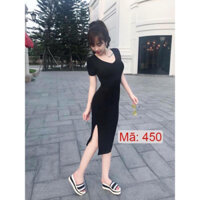 AF450 Đầm thun ôm body cổ tim tay ngắn có xẻ
