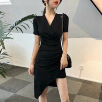 AF539N Đầm ôm body cổ tim chéo, vạt chéo xéo tà 1 bên