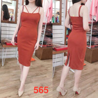 AF565 Đầm ôm body 2 dây cúp ngang, xẻ sau