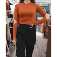 AF767 Áo thun croptop ôm body cổ tròn tay dài khoét khủy tay