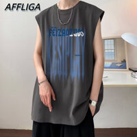 ✦AFFLIGA✦ Men's vest summer tide brand in letter t-shirt phong cách hip-hop mỹ cặp đôi all-match ghi lê không tay cổ tròn