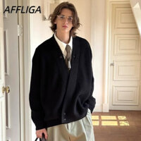✦AFFLIGA✦Áo len Cardigan nam cổ chữ V cổ điển kiểu Mỹ Áo len
