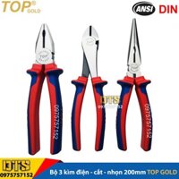 ⚜️FREESHIP⚜️ Bộ 3 kìm điện - cắt - nhọn trợ lực chuyên nghiệp TOP GOLD 200mm, thép Hi-Cr cao cấp, thiết kế cộng lực tiết