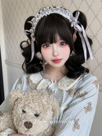 Ag Tóc Giả Nữ Tóc Ngắn Gothic "Nhung Đen" Bông Tai Kẹp Búp Bê Cảm Giác La Mã Cuộn Hổ Miệng Đuôi Ngựa Full Head Cover