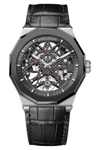 Agelocer Men's Top Brand Black Skeleton Mechanical Automatic Luminous Watch Rubber Strap Waterproof Wrist Fashion Luxury Watches for Men