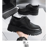 ✔️Giày bốt da nam dr marten cổ thấp mũi tròn phong cách Hàn Quốc thời trang nâng chiều cao, giầy tây Đen Full Box 7601