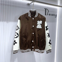 ⚜️[HÀNG CAO CẤP] – Áo Khoác Bomber 1.V Nâu Logo Hoa Thêu Phối Tay Da Cao Cấp - Áo Khoác Nam Nữ Cao Cấp Loại 1 Dluxury
