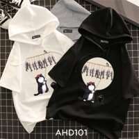 AHD101 Áo thun teen nam nữ HOODIE TAY LỠ CÓ NÓN hình mèo hoàng thượng