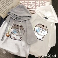 AHD144 Áo thun teen nam nữ HOODIE TAY LỠ CÓ NÓN hình mèo ami khóc