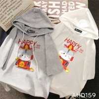 AHD159 Áo thun teen nam nữ HOODIE TAY LỠ CÓ NÓN hình tết chuột lộc Happy new year 2020