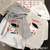 AHD161 Áo thun teen nam nữ HOODIE TAY LỠ CÓ NÓN hình tết chuột Happy new year 2020