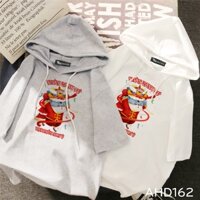 AHD162 Áo thun teen nam nữ HOODIE TAY LỠ CÓ NÓN hình tết chuột múa lân